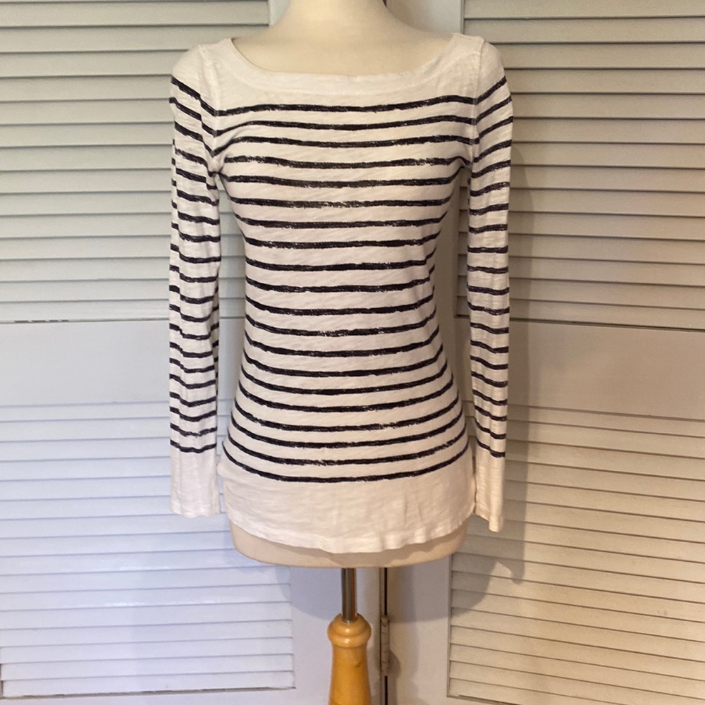 Navy and white striped lightweight long sleeve T-shirt. Size XS